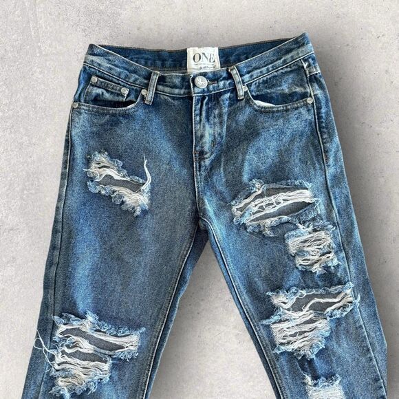 ONE by One Teaspoon Awesome Baggies Denim Sz 25 - Medium Distressed Wash - Picture 4 of 8